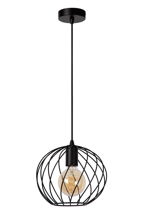 Lucide DANZA - Hanglamp - Ø 25 cm - 1xE27 - Zwart - uitgezet